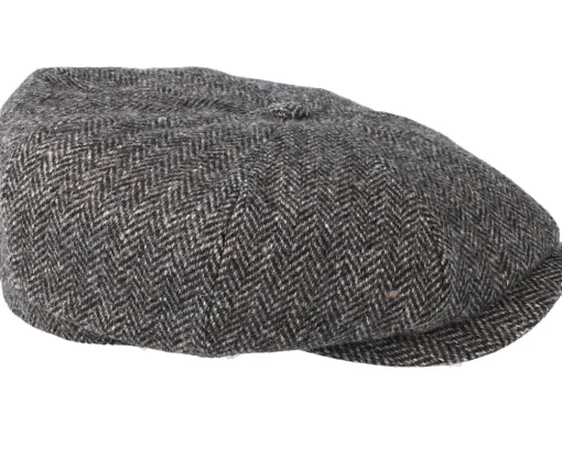 Flat Caps-Stetson Hatteras Woolrich Herringbone Black/Grey Flat Cap -