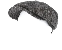 Flat Caps-Stetson Hatteras Woolrich Herringbone Black/Grey Flat Cap -