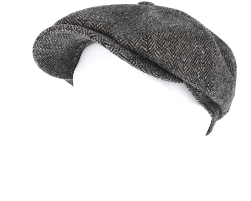 Flat Caps-Stetson Hatteras Woolrich Herringbone Black/Grey Flat Cap -