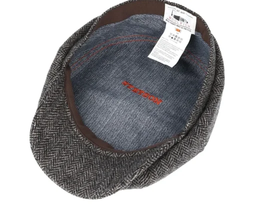 Flat Caps-Stetson Hatteras Woolrich Herringbone Black/Grey Flat Cap -