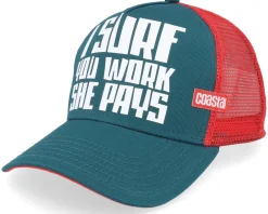 Trucker-Coastal Hft She Pays Red/Petrol A-Frame Trucker -