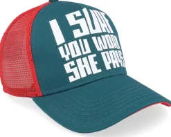 Trucker-Coastal Hft She Pays Red/Petrol A-Frame Trucker -