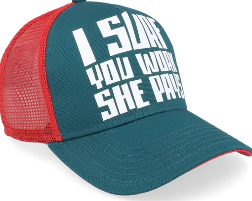 Trucker-Coastal Hft She Pays Red/Petrol A-Frame Trucker -