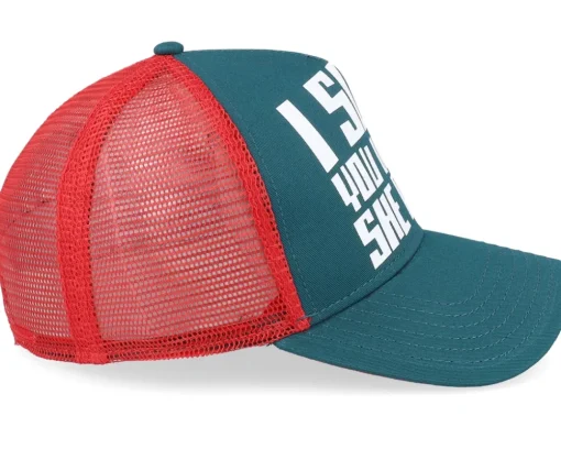 Trucker-Coastal Hft She Pays Red/Petrol A-Frame Trucker -