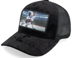 Best Iconic Hockey Player Blue White Color Velvet Black A-Frame Trucker -