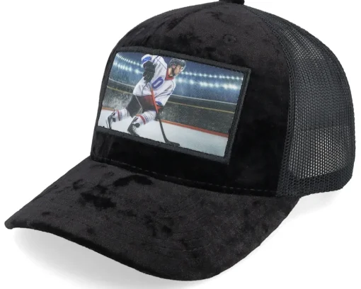 Best Iconic Hockey Player Blue White Color Velvet Black A-Frame Trucker -