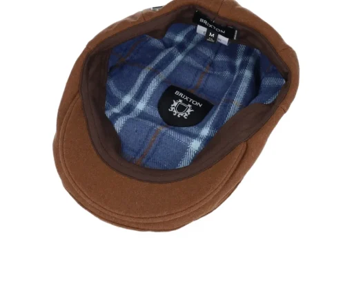 Flat Caps-Brixton Hooligan Flannel Tobacco Brown Snap Cap -