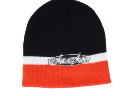 Traditional Beanies-Volcom Hot Tune /White/Orange Beanie - Black