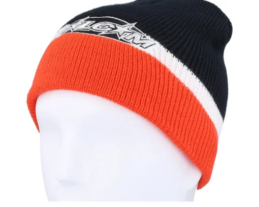 Traditional Beanies-Volcom Hot Tune /White/Orange Beanie - Black