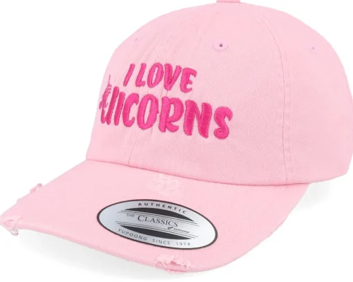 Online Unicorns I Love Pink Destroyed Dad Cap -