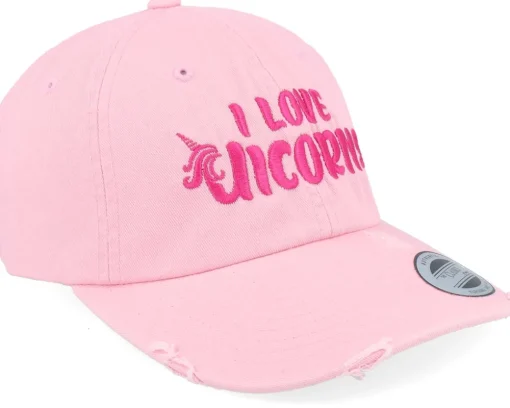 Online Unicorns I Love Pink Destroyed Dad Cap -