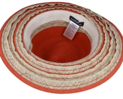 Hot Seeberger In Stripy Design Terracotta-Sand Fedora Straw Hat -