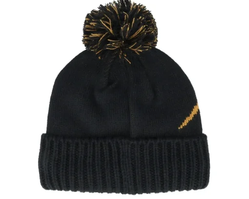 Pom Beanies-Bauer Intarsia Knit Black/Yellow Pom -