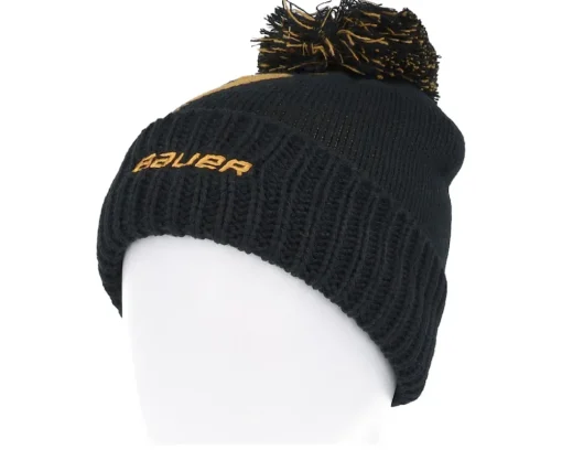 Pom Beanies-Bauer Intarsia Knit Black/Yellow Pom -