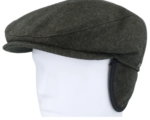 Flat Caps-Wigéns Ivy Slim Cap Ear Flap Olive Melange Flat Cap -