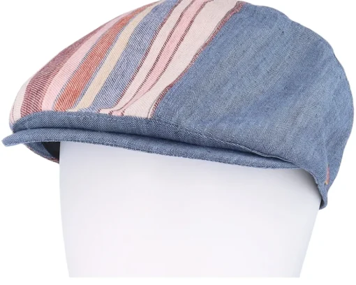 Flat Caps-Mayser Jasper Linen Stripes Denim Flat Cap -