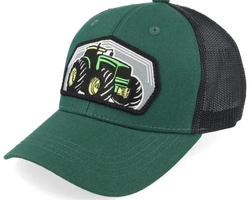 Kids-Kiddo Cap Kids Big Tractor Grey Patch Green/Black Trucker -