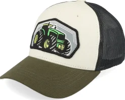 Kids-Kiddo Cap Kids Big Tractor Grey Patch Ivory/Black/Dark Mesh Trucker - Green, White
