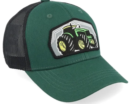 Kids-Kiddo Cap Kids Big Tractor Grey Patch Green/Black Trucker -