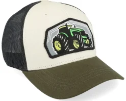 Kids-Kiddo Cap Kids Big Tractor Grey Patch Ivory/Black/Dark Mesh Trucker - Green, White