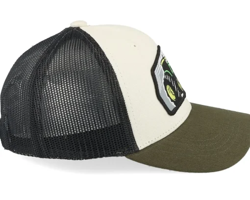 Kids-Kiddo Cap Kids Big Tractor Grey Patch Ivory/Black/Dark Mesh Trucker - Green, White