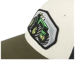 Kids-Kiddo Cap Kids Big Tractor Grey Patch Ivory/Black/Dark Mesh Trucker - Green, White