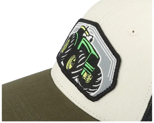 Kids-Kiddo Cap Kids Big Tractor Grey Patch Ivory/Black/Dark Mesh Trucker - Green, White