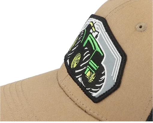 Hot Kiddo Cap Kids Big Tractor Grey Patch Caramel/Black Trucker - Beige