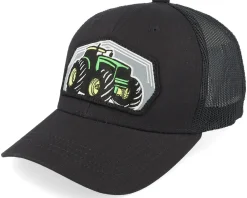 Kids-Kiddo Cap Kids Big Tractor Grey Patch Ivory/Black/Dark Mesh Trucker - Green, White