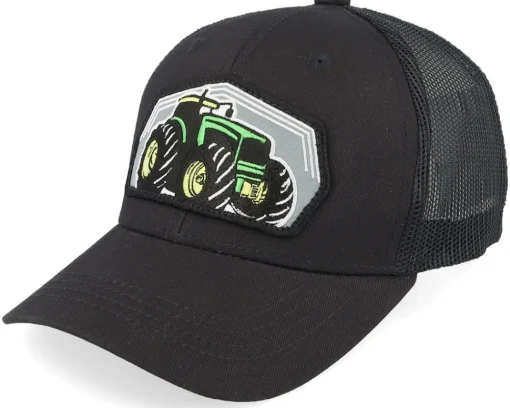 Kids-Kiddo Cap Kids Big Tractor Grey Patch Ivory/Black/Dark Mesh Trucker - Green, White