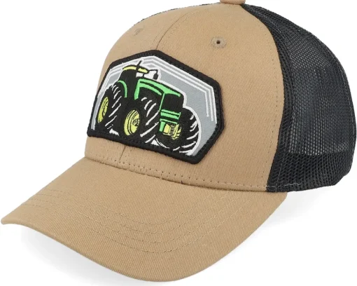 Kids-Kiddo Cap Kids Big Tractor Grey Patch Ivory/Black/Dark Mesh Trucker - Green, White