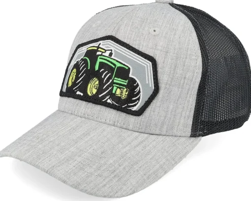 Kids-Kiddo Cap Kids Big Tractor Grey Patch Ivory/Black/Dark Mesh Trucker - Green, White