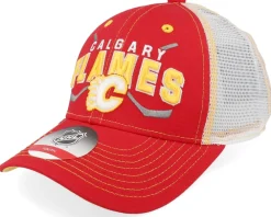 Trucker-Outerstuff Kids Calgary Flames Lockup Meshback Cap /White/Yellow Trucker - Red