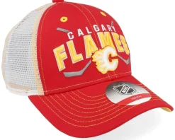 Trucker-Outerstuff Kids Calgary Flames Lockup Meshback Cap /White/Yellow Trucker - Red