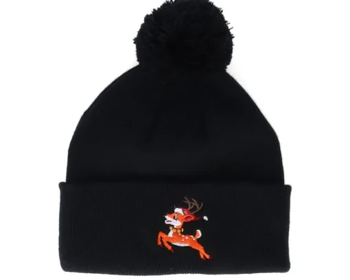 Pom Beanies-Ho-Ho-Hats Kids Christmas Reindeer Black Pom - Iconic