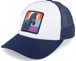 Discount Kiddo Cap Kids Colorful Zebra Patch White/Navy Trucker -