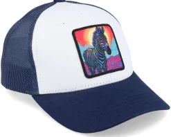 Discount Kiddo Cap Kids Colorful Zebra Patch White/Navy Trucker -