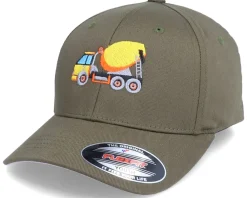 Clearance Kiddo Cap Kids Concrete Mixer Truck Olive Flexfit -