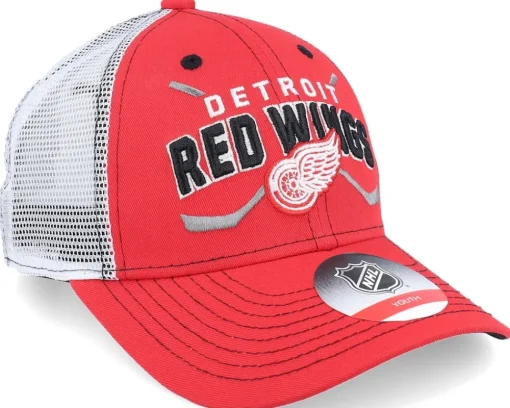 Kids-Outerstuff Kids Detroit Wings Lockup Meshback /White Trucker - Red