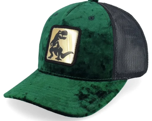 Velvet Caps | Kids-Calza Pennello Kids Dino Gold Patch Velvet Green/Black A-Frame Trucker -