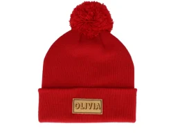 Pom Beanies-Beechfield Kids Engraved Suede Patch Classic Pom - Red