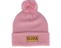 Pom Beanies | Kids-Beechfield Kids Engraved Suede Patch Dusky Pom - Pink