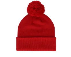 Pom Beanies-Beechfield Kids Engraved Suede Patch Classic Pom - Red
