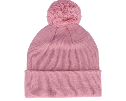 Pom Beanies | Kids-Beechfield Kids Engraved Suede Patch Dusky Pom - Pink