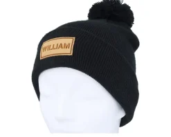 Pom Beanies-Beechfield Kids Engraved Suede Patch Pom - Black