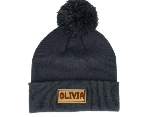 Pom Beanies-Beechfield Kids Engraved Suede Patch Classic Pom - Red