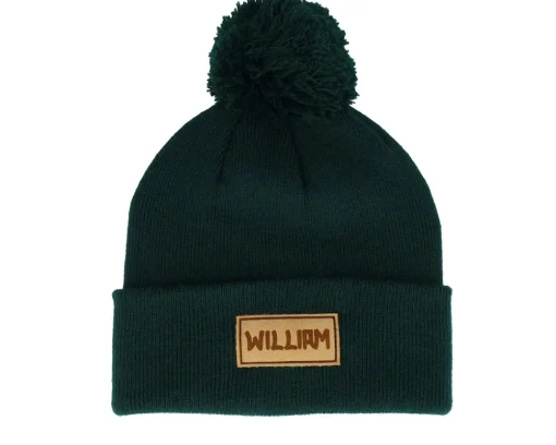 Pom Beanies-Beechfield Kids Engraved Suede Patch Classic Pom - Red