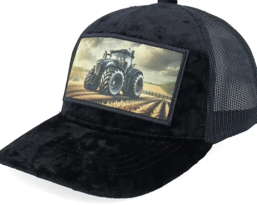 Best Kiddo Cap Kids Farming Tractor Patch Velvet Black Trucker -
