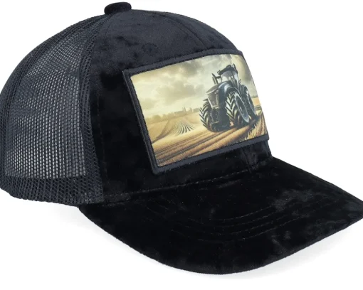 Best Kiddo Cap Kids Farming Tractor Patch Velvet Black Trucker -