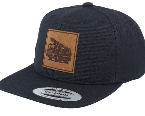 Kids-Kiddo Cap Kids Fire Truck Engraved Patch Black Snapback -
